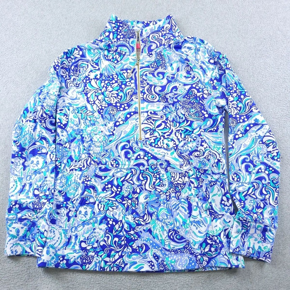 Lilly Pulitzer Top Womens Small Blue Green Skipper UPF 50 Quarter Zip Popover